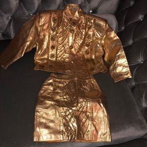 Child 14kt Gold Leather skirt suit! NWOT!!